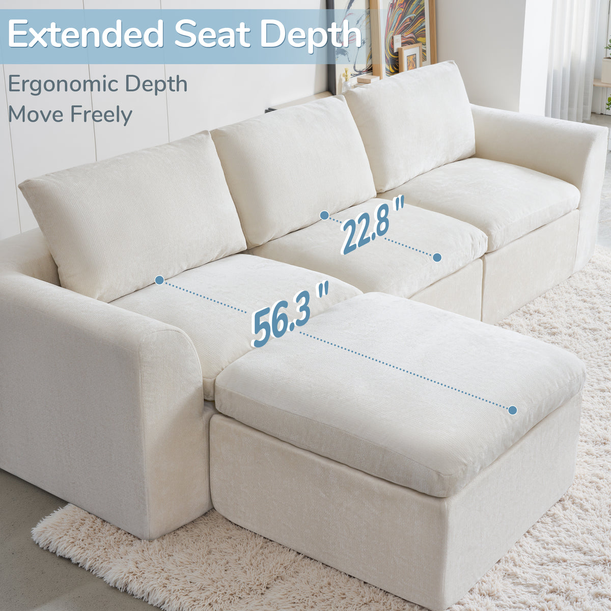 120-in Comfy Cloud Couch U Shaped Sectional Sofa Modular Sectional Sofa 5-Seater Comfy Cloud Couch with Movable Ottomans Chenille Sofa Sleeper Deep Seat Couches for Living Room With Two Ottomans