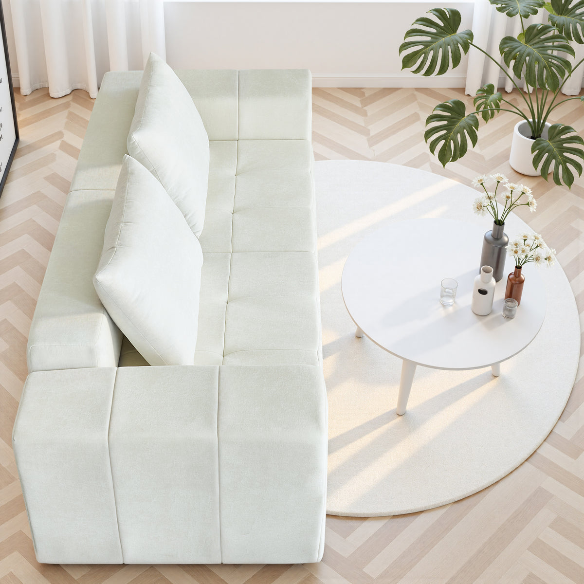 89.39-in Chenille Square Armrest Couch Sofa