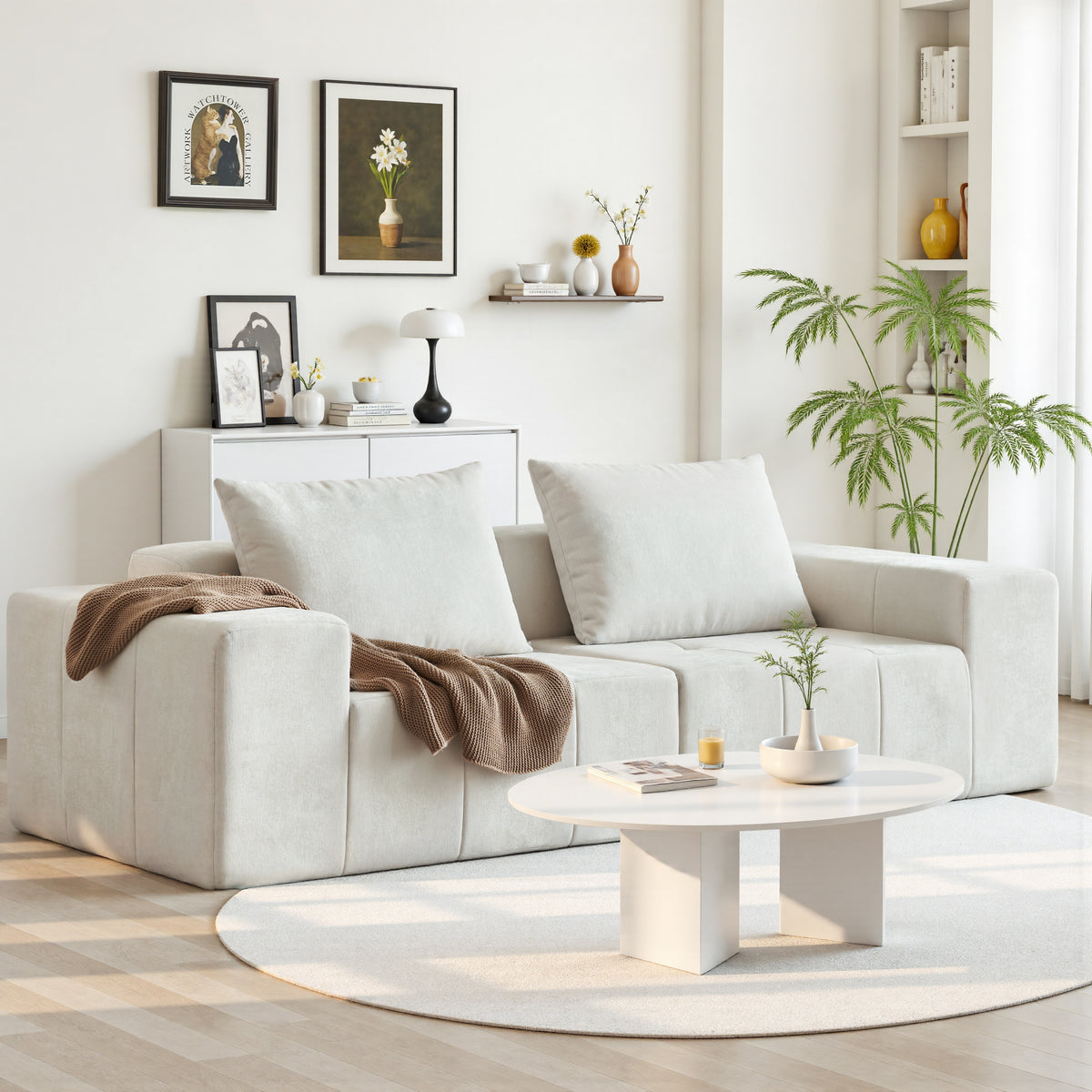 89.39-in Chenille Square Armrest Couch Sofa