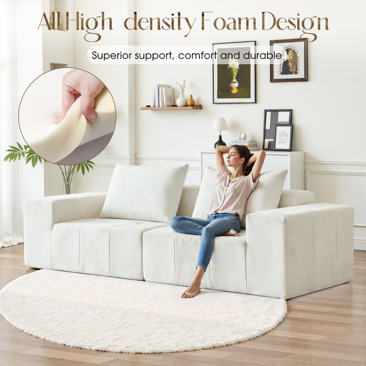 89.39-in Chenille Square Armrest Couch Sofa
