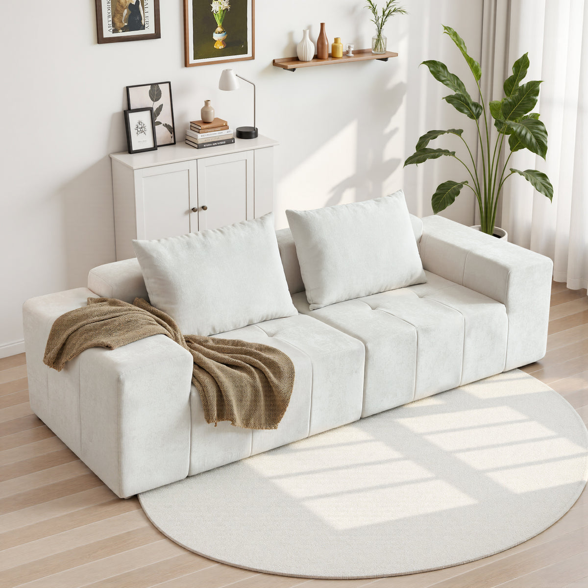 89.39-in Chenille Square Armrest Couch Sofa