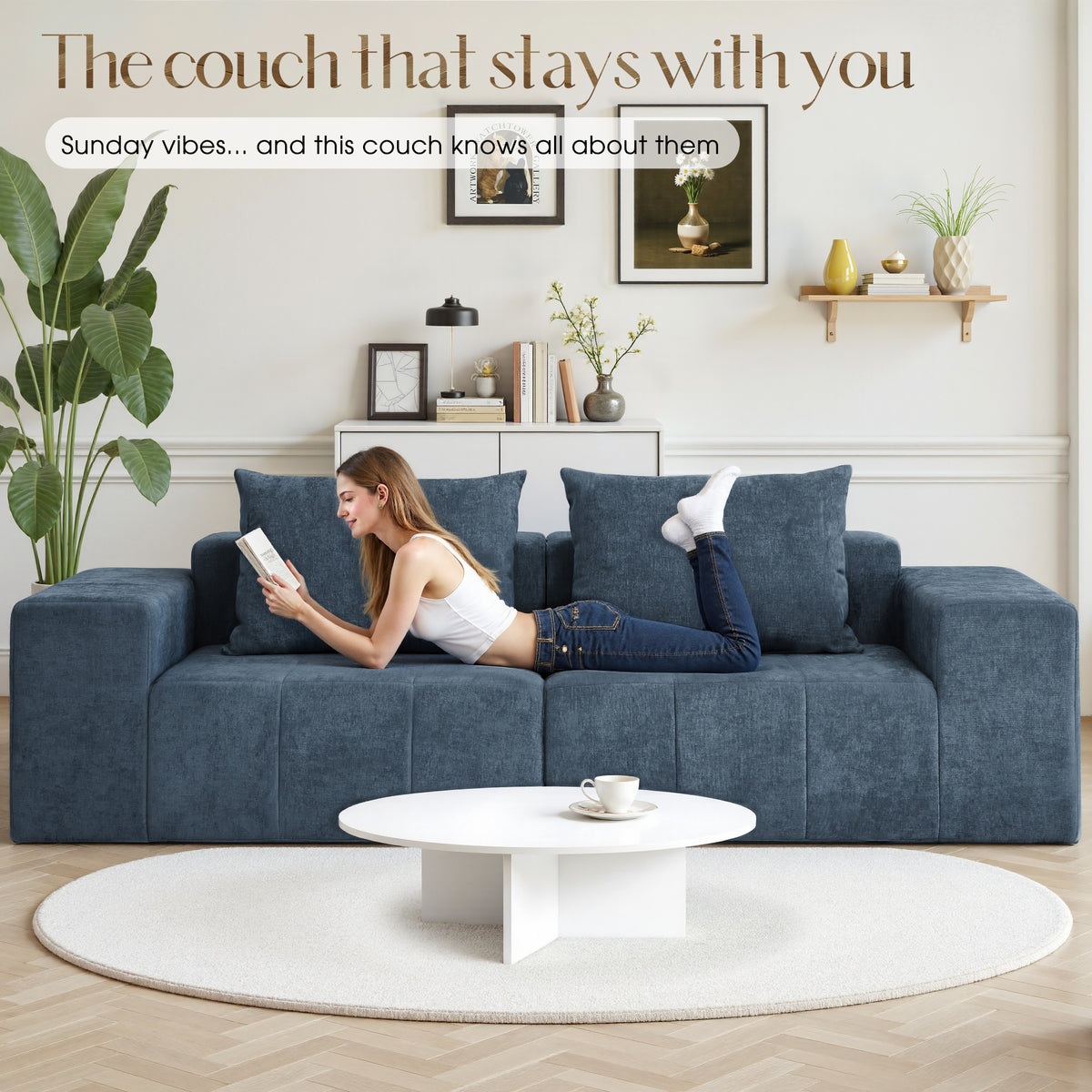 89.39-in Chenille Square Armrest Couch Sofa