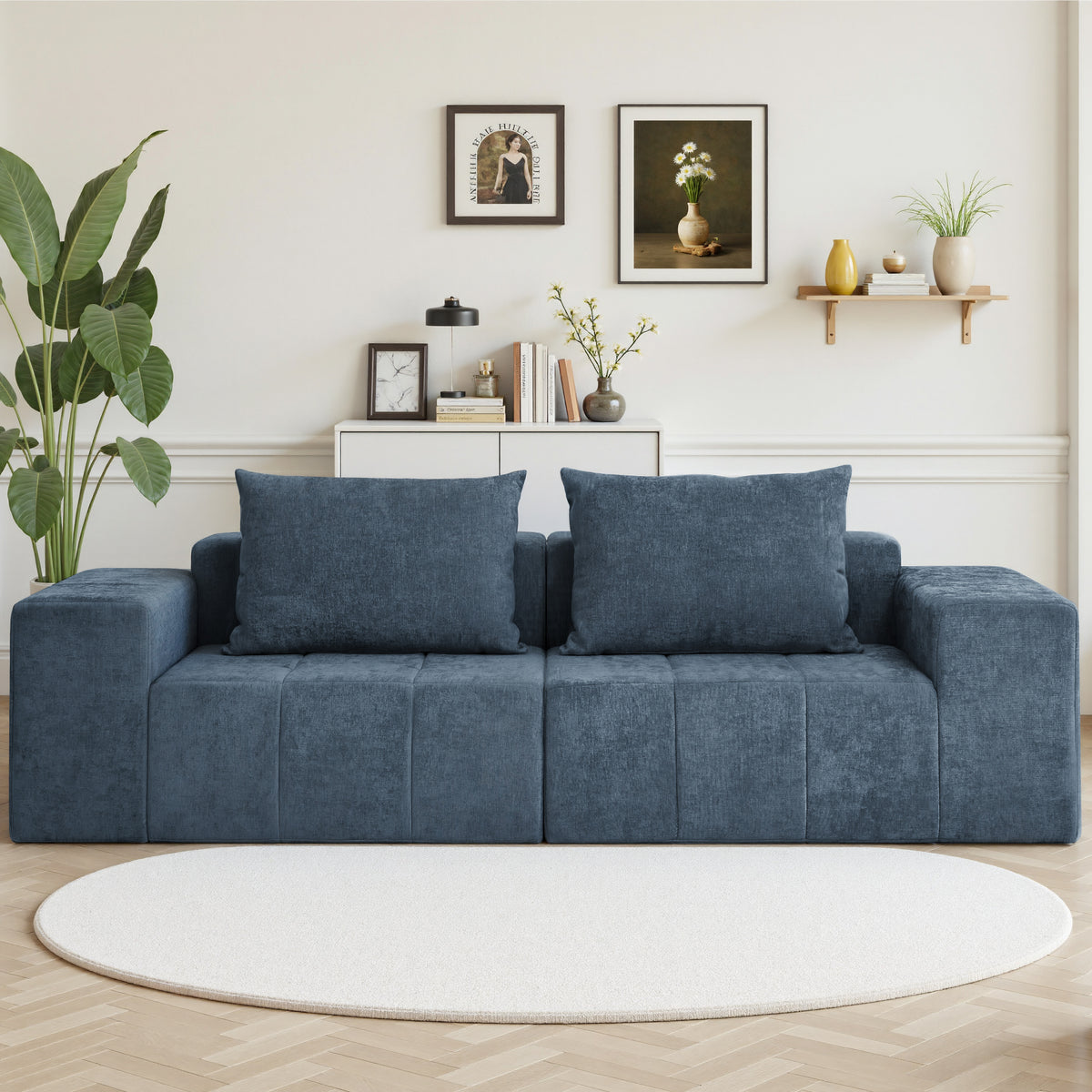 89.39-in Chenille Square Armrest Couch Sofa