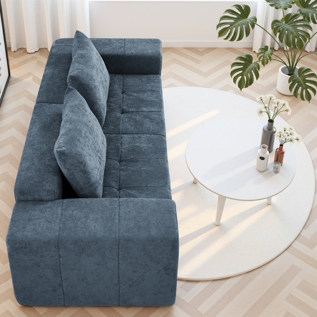 89.39-in Chenille Square Armrest Couch Sofa