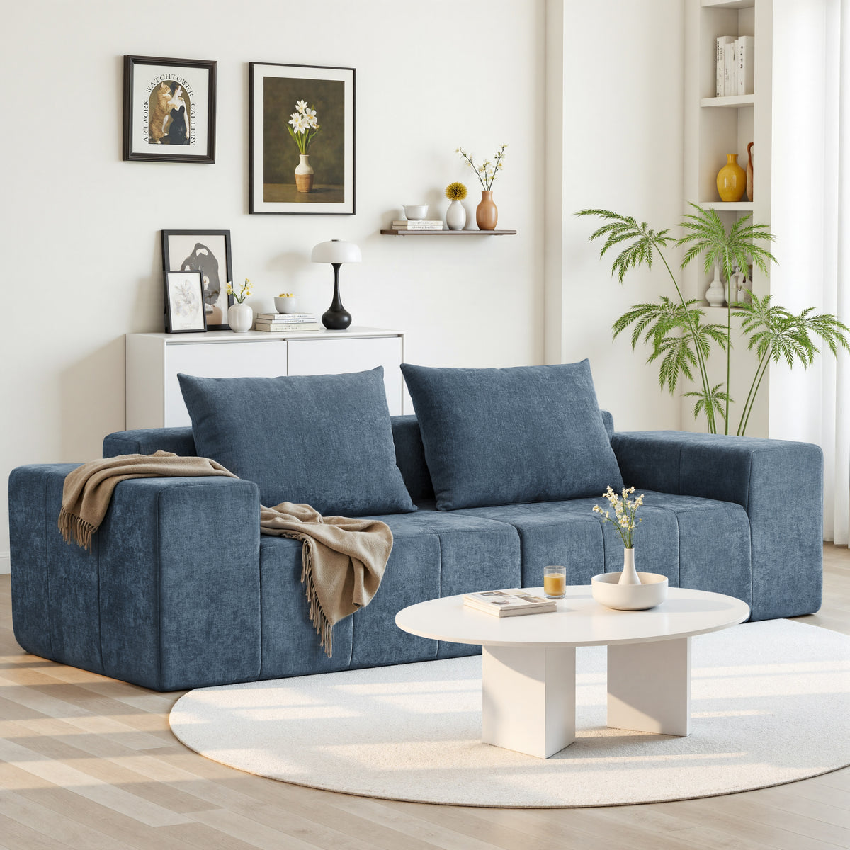 89.39-in Chenille Square Armrest Couch Sofa