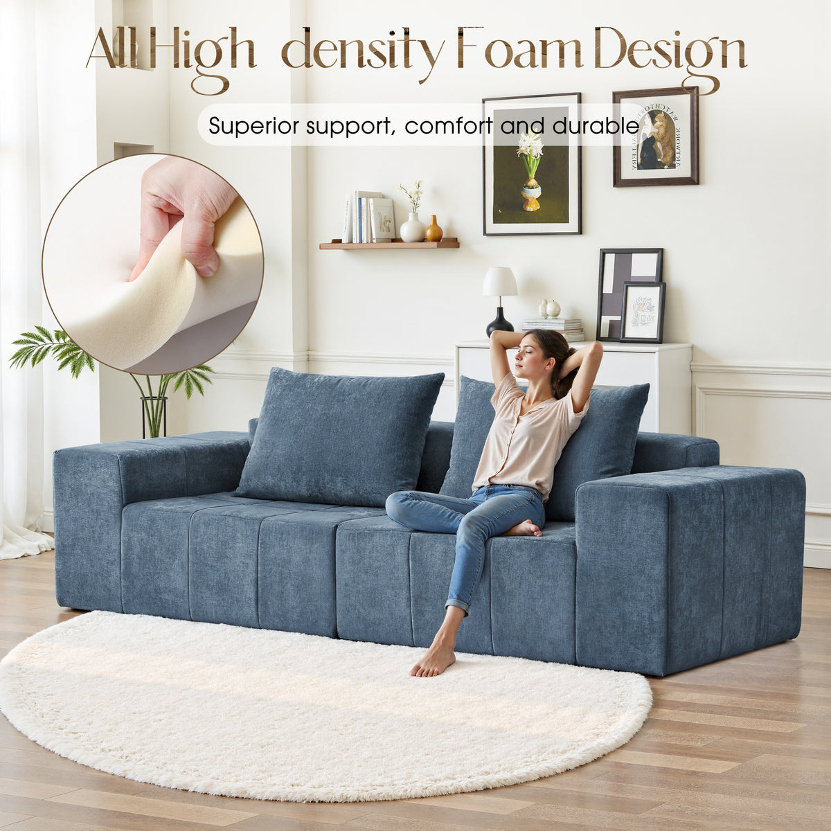 89.39-in Chenille Square Armrest Couch Sofa
