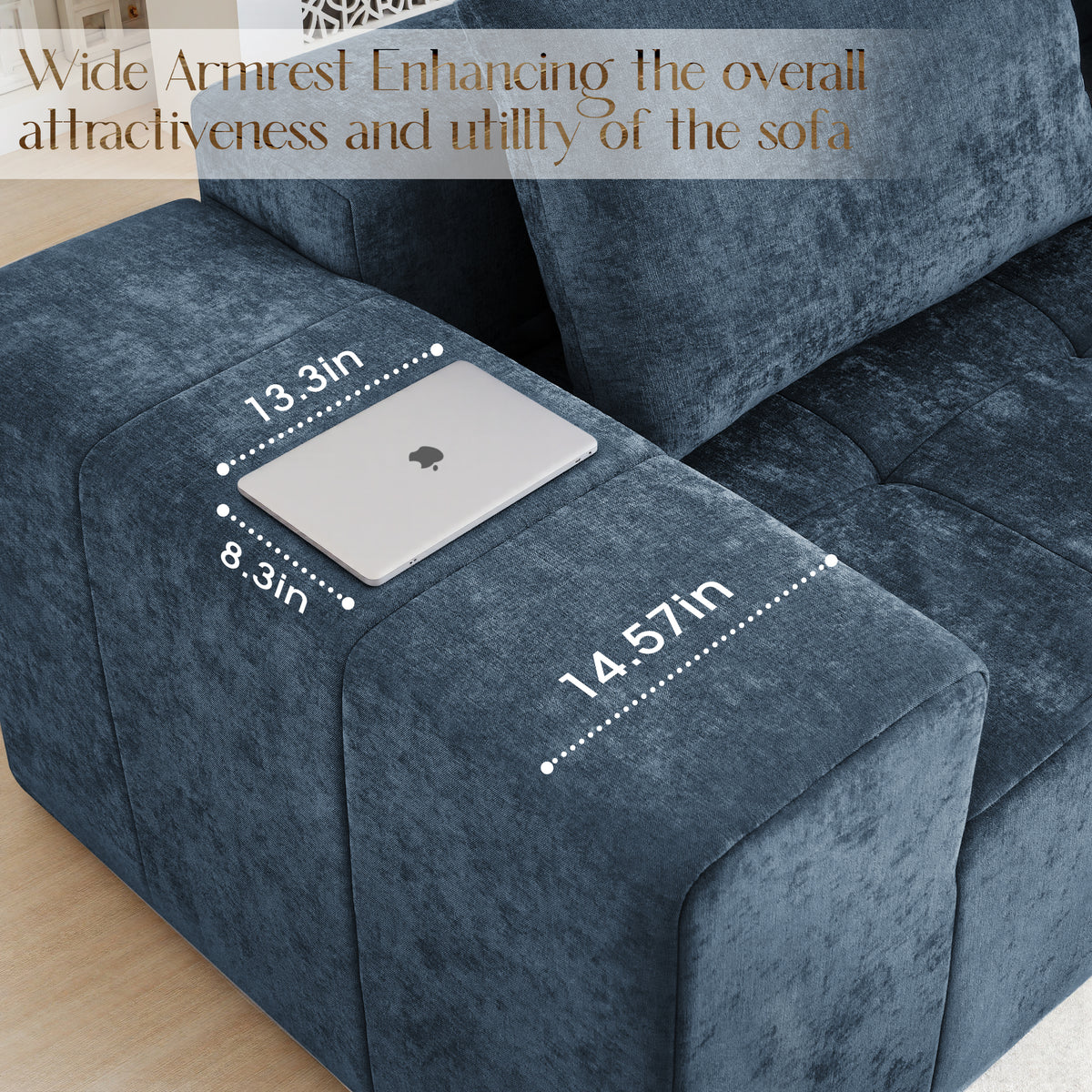 89.39-in Chenille Square Armrest Couch Sofa