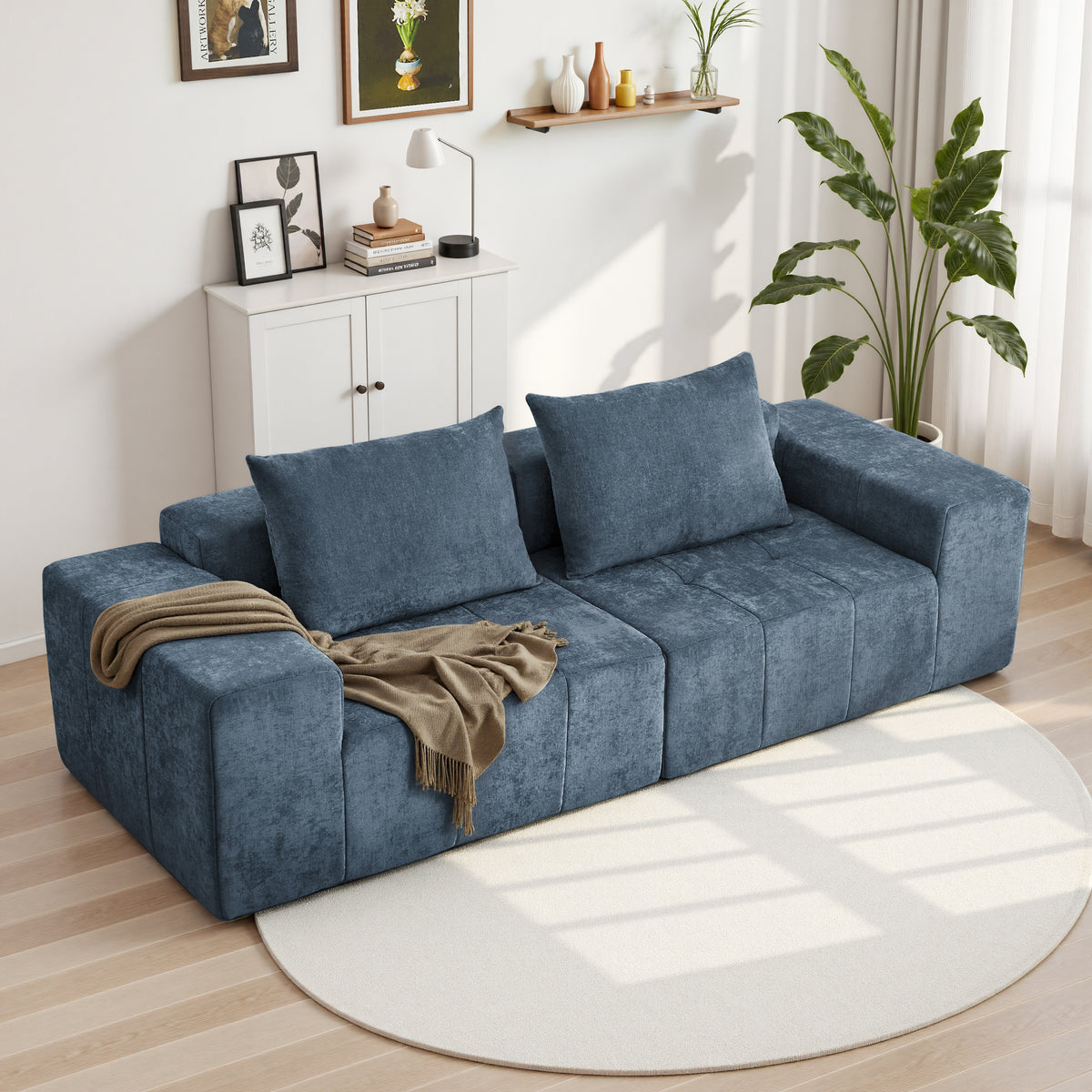 89.39-in Chenille Square Armrest Couch Sofa