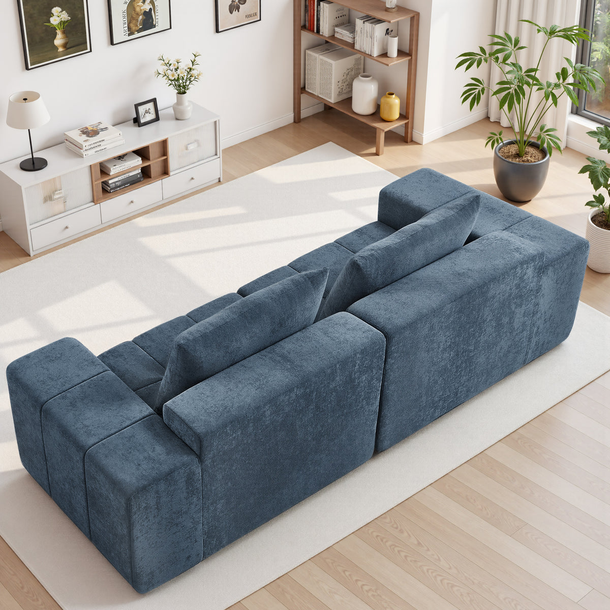 89.39-in Chenille Square Armrest Couch Sofa