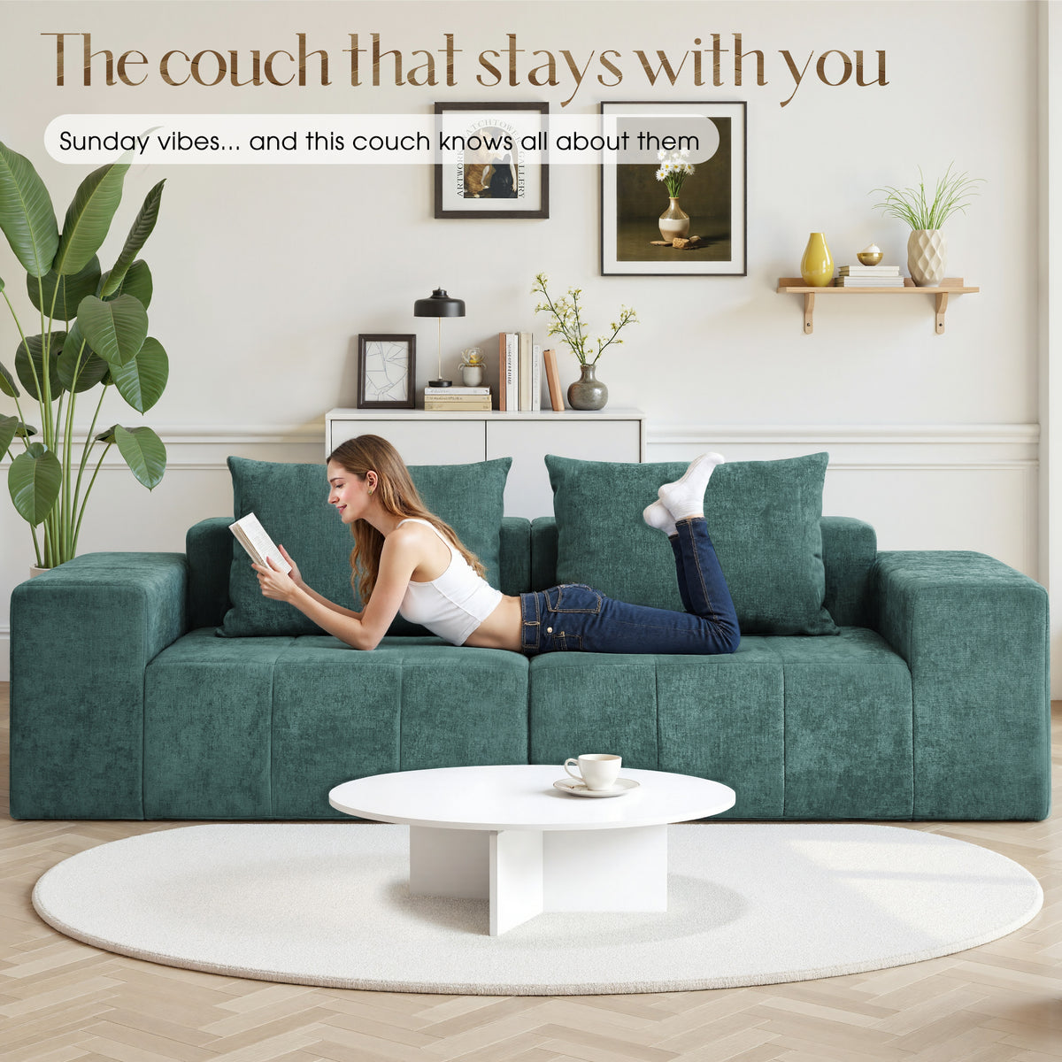 89.39-in Chenille Square Armrest Couch Sofa