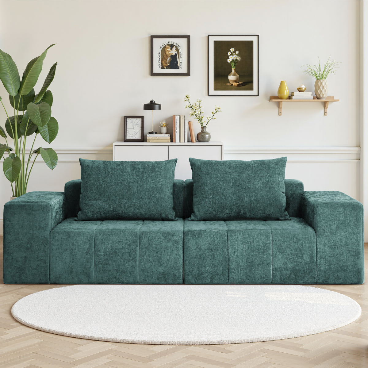89.39-in Chenille Square Armrest Couch Sofa