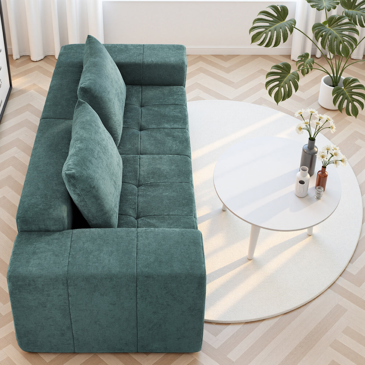 89.39-in Chenille Square Armrest Couch Sofa