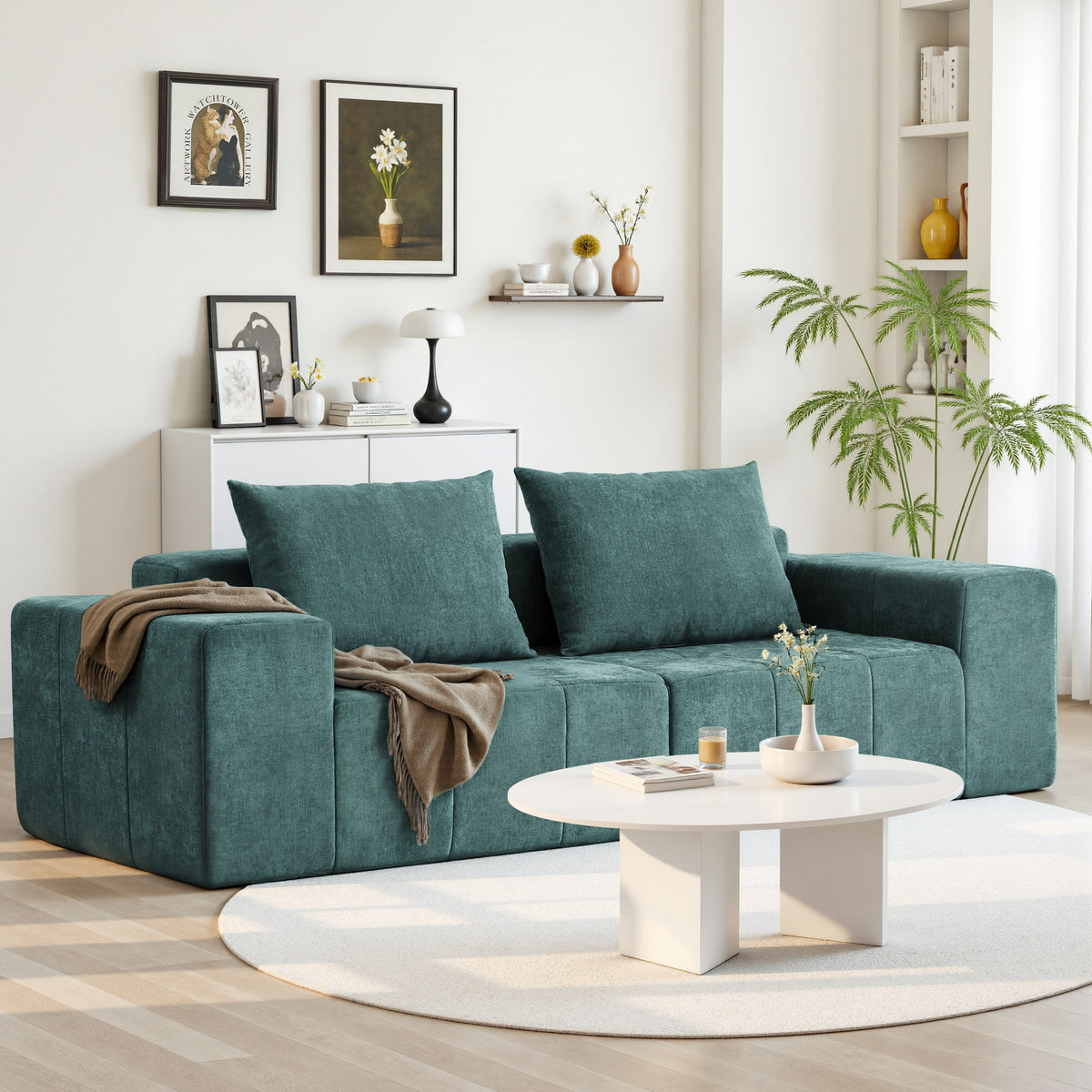 89.39-in Chenille Square Armrest Couch Sofa
