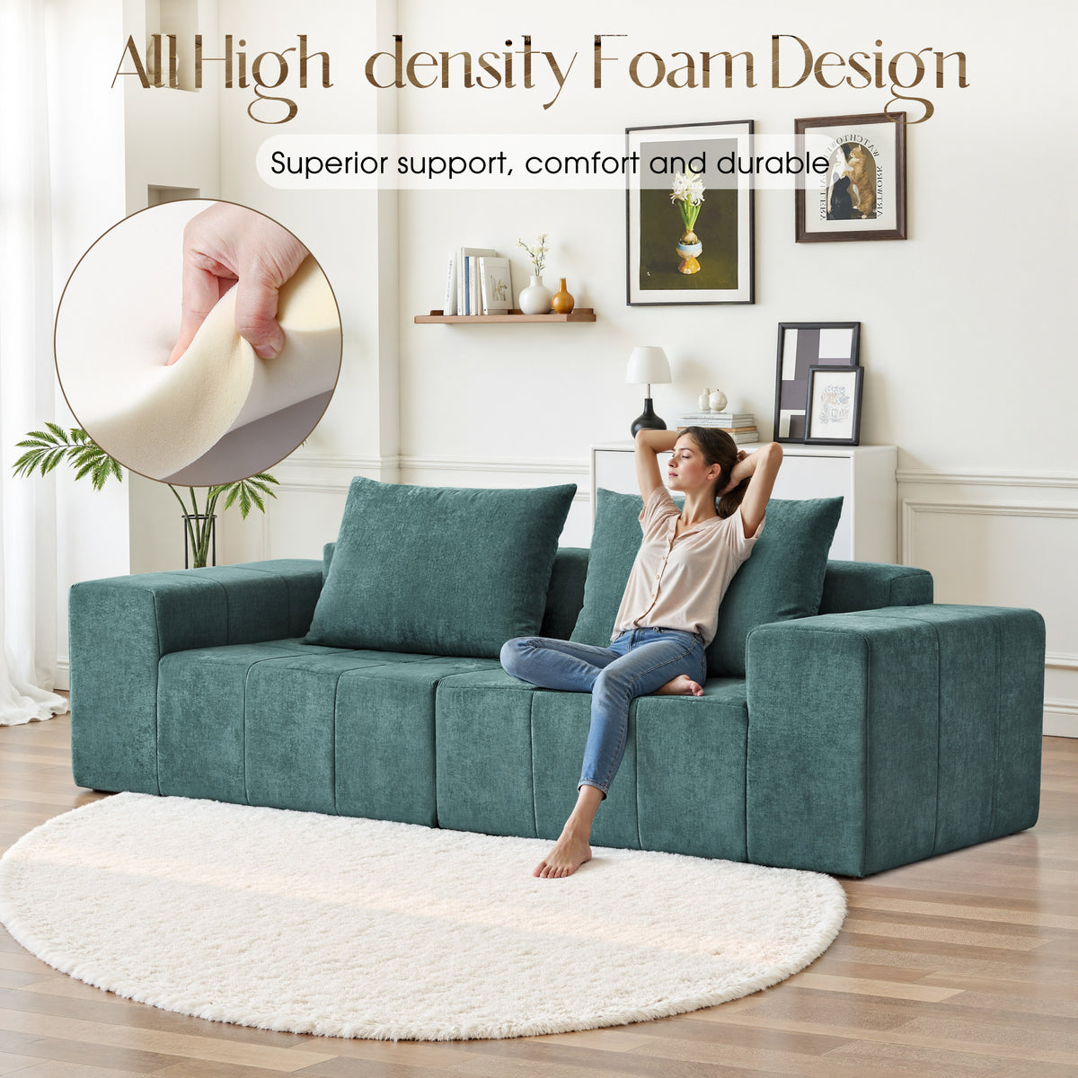 89.39-in Chenille Square Armrest Couch Sofa