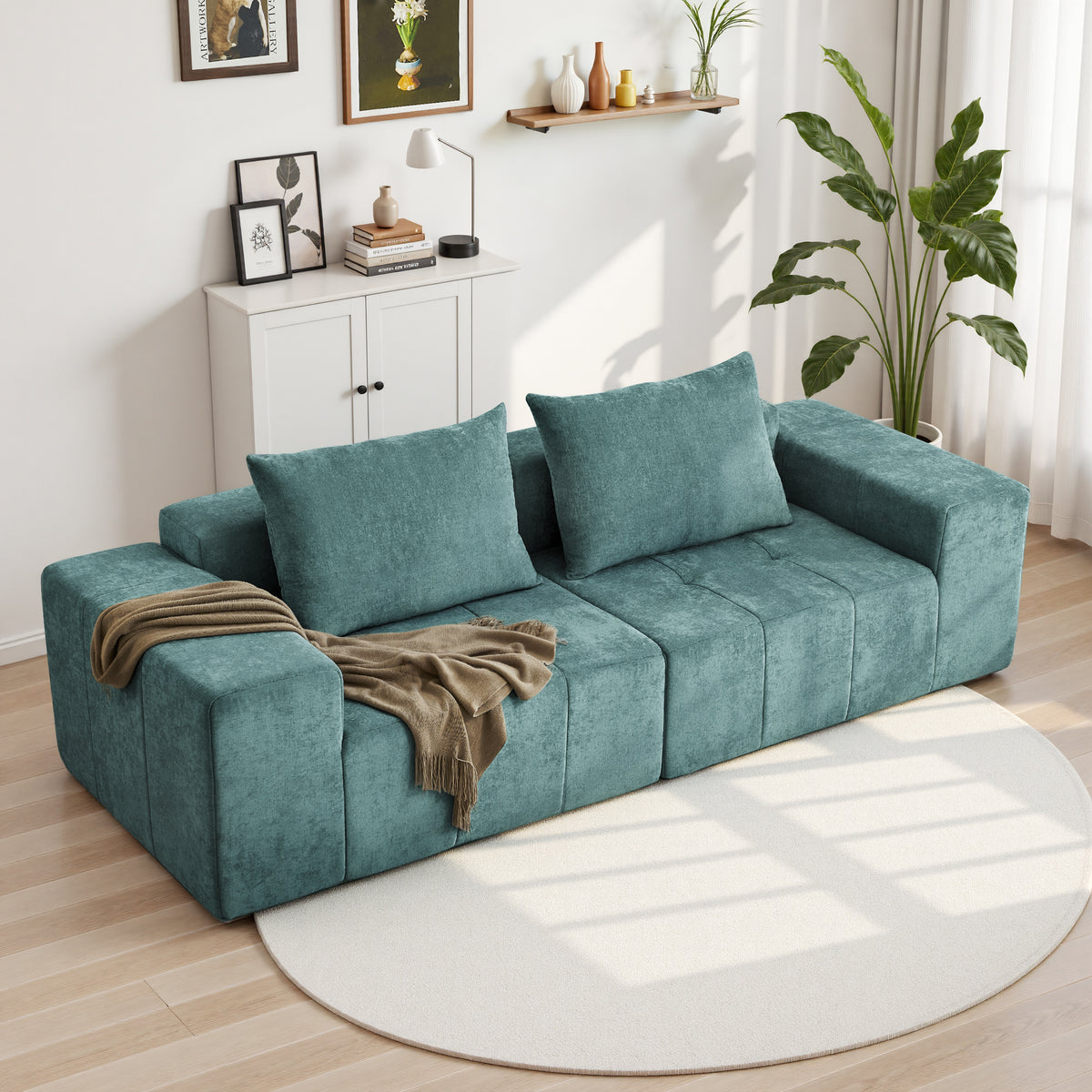89.39-in Chenille Square Armrest Couch Sofa