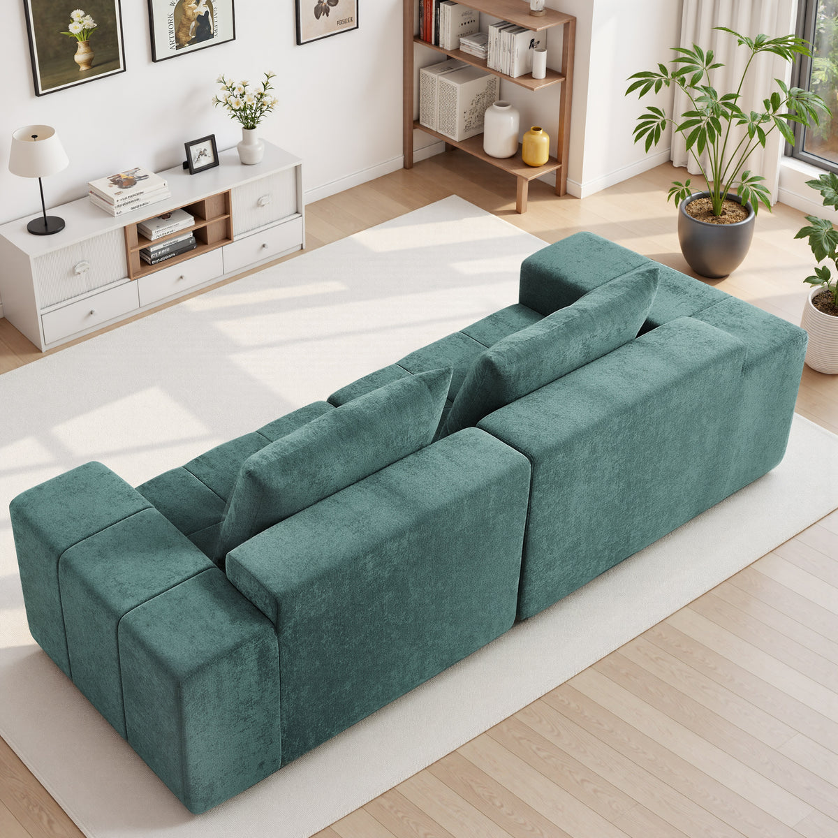 89.39-in Chenille Square Armrest Couch Sofa