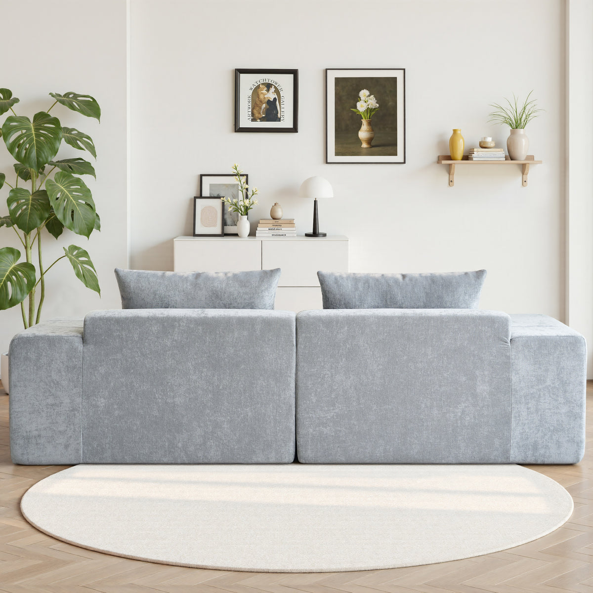 89.39-in Chenille Square Armrest Couch Sofa