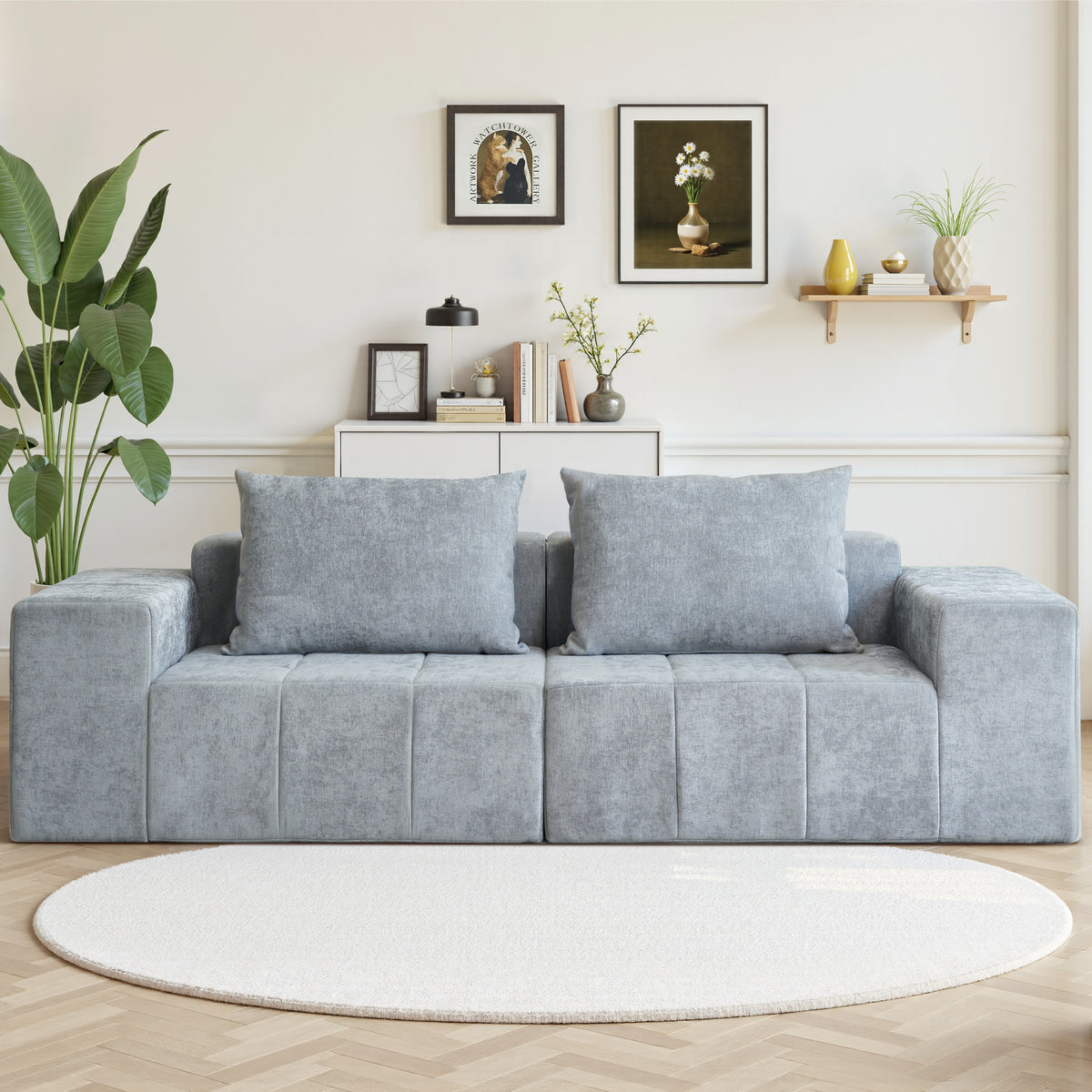 89.39-in Chenille Square Armrest Couch Sofa