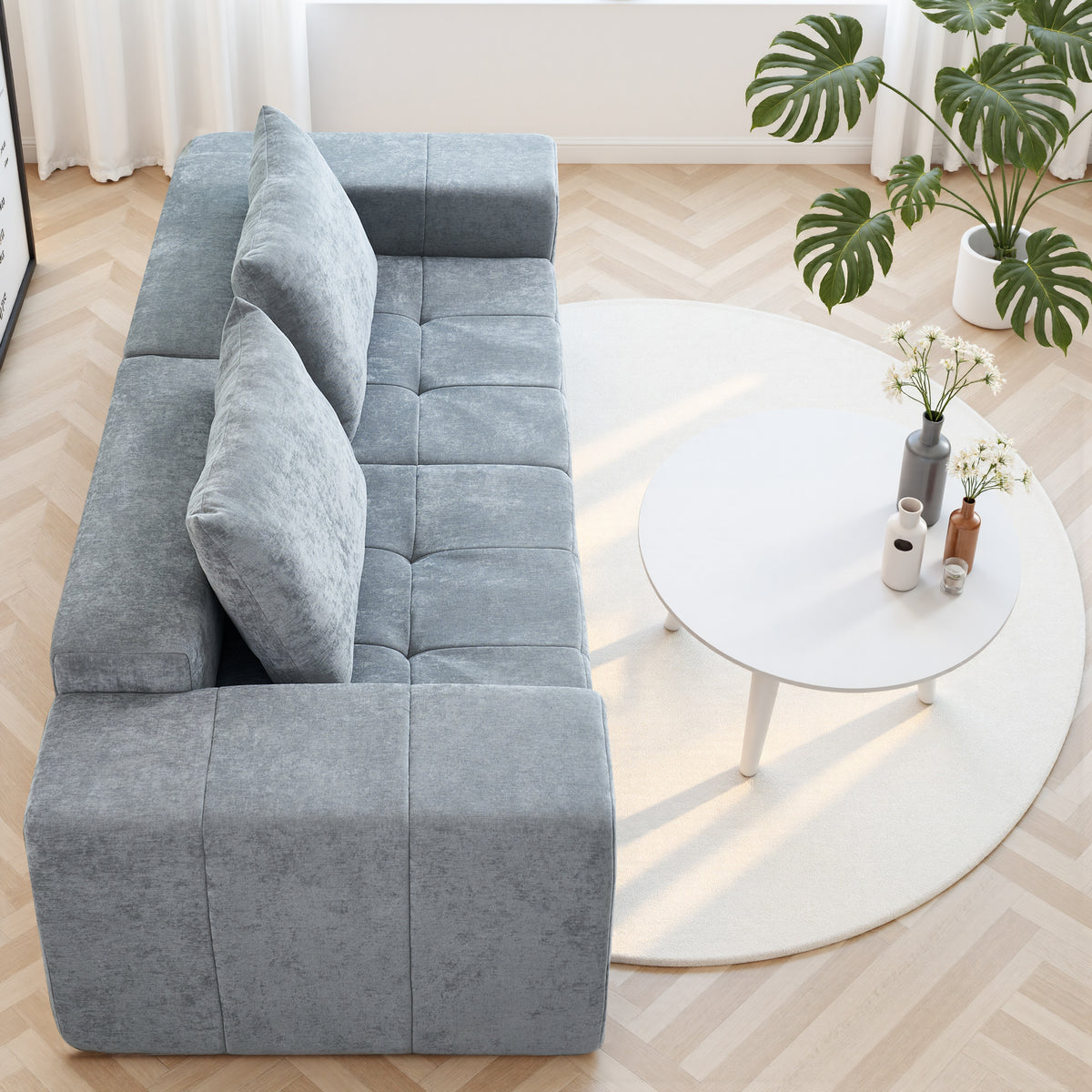 89.39-in Chenille Square Armrest Couch Sofa