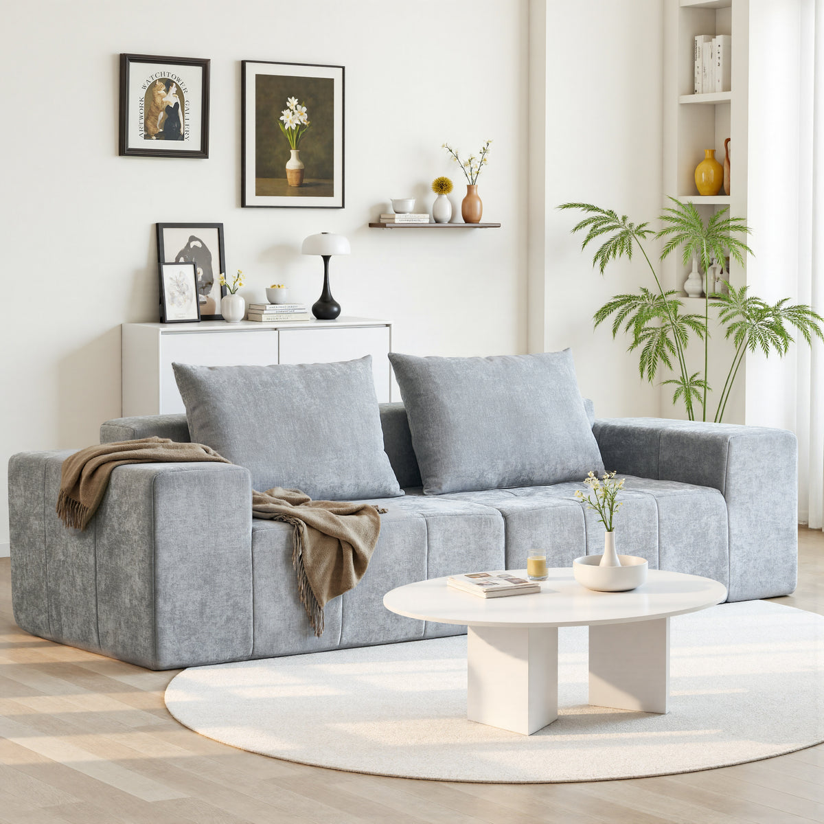 89.39-in Chenille Square Armrest Couch Sofa