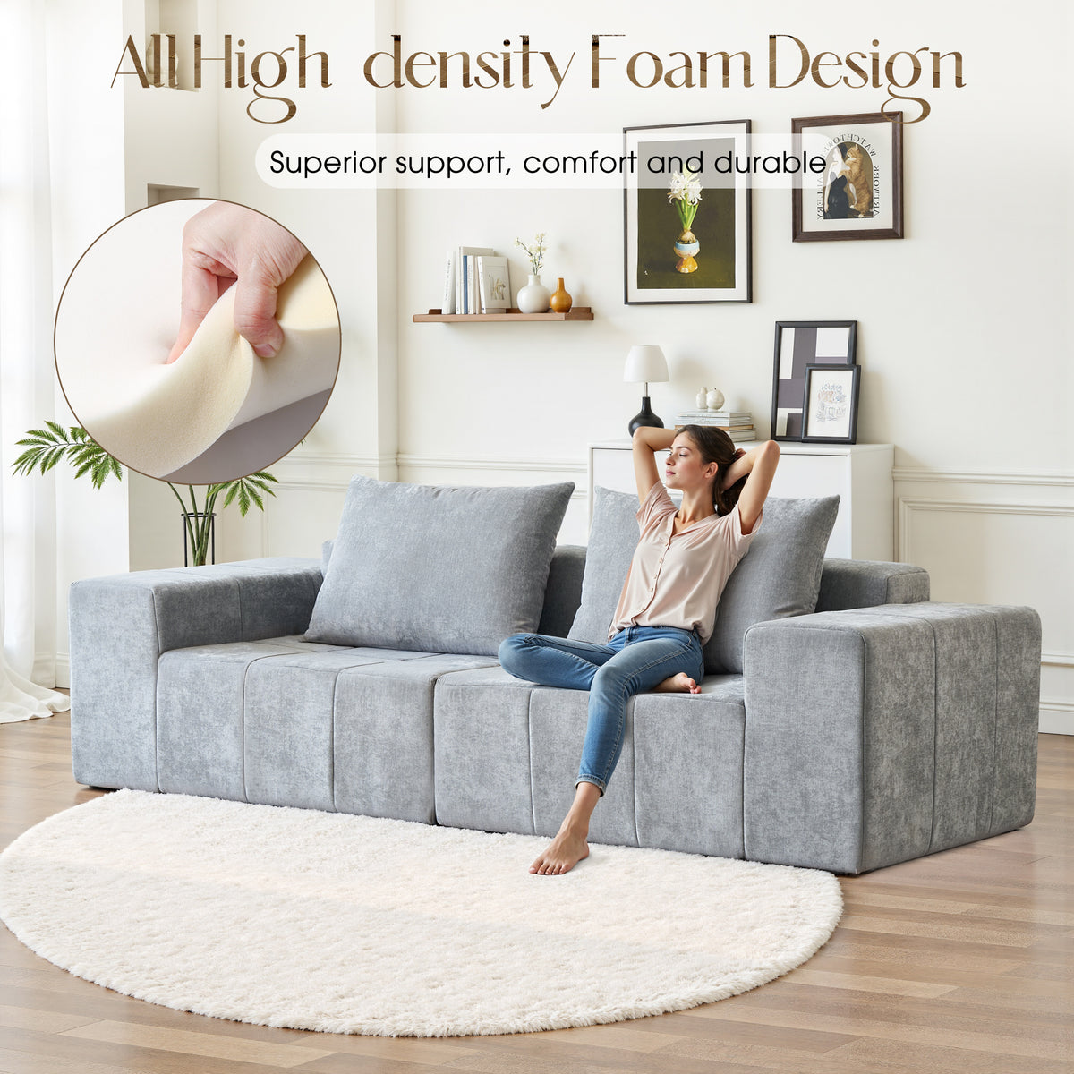 89.39-in Chenille Square Armrest Couch Sofa