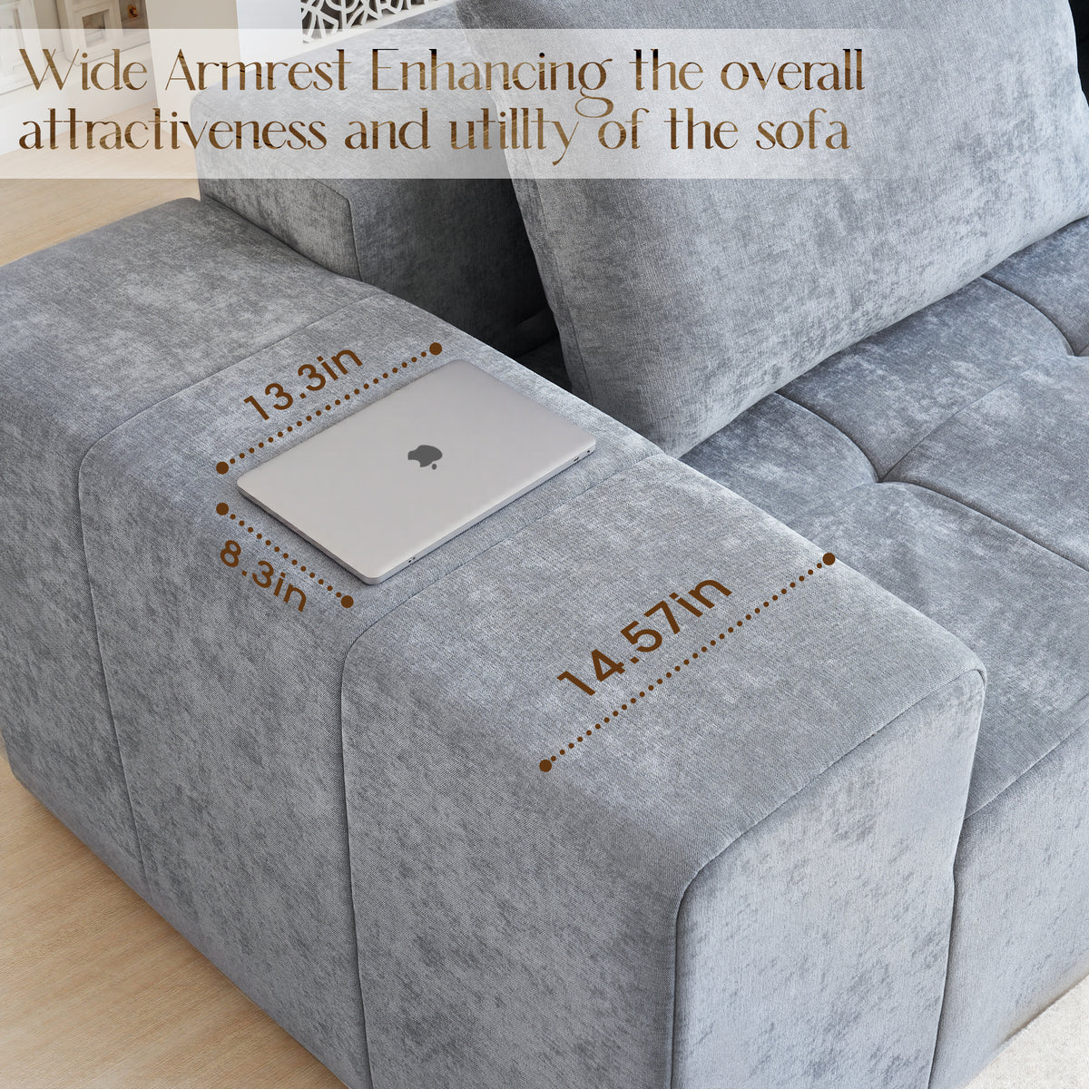 89.39-in Chenille Square Armrest Couch Sofa