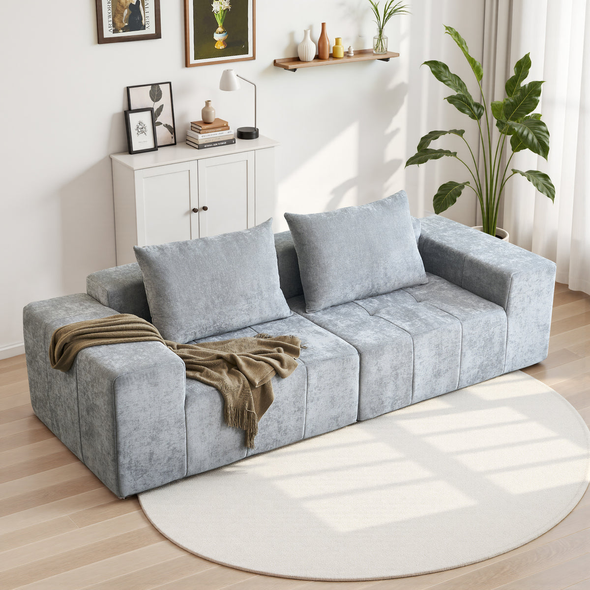 89.39-in Chenille Square Armrest Couch Sofa