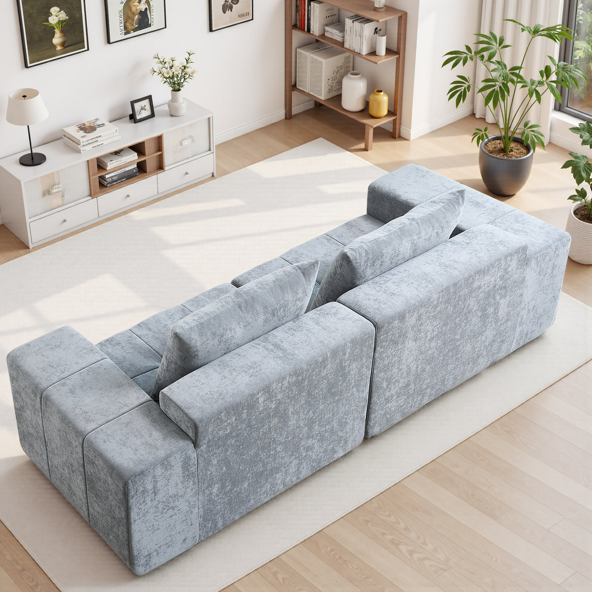 89.39-in Chenille Square Armrest Couch Sofa