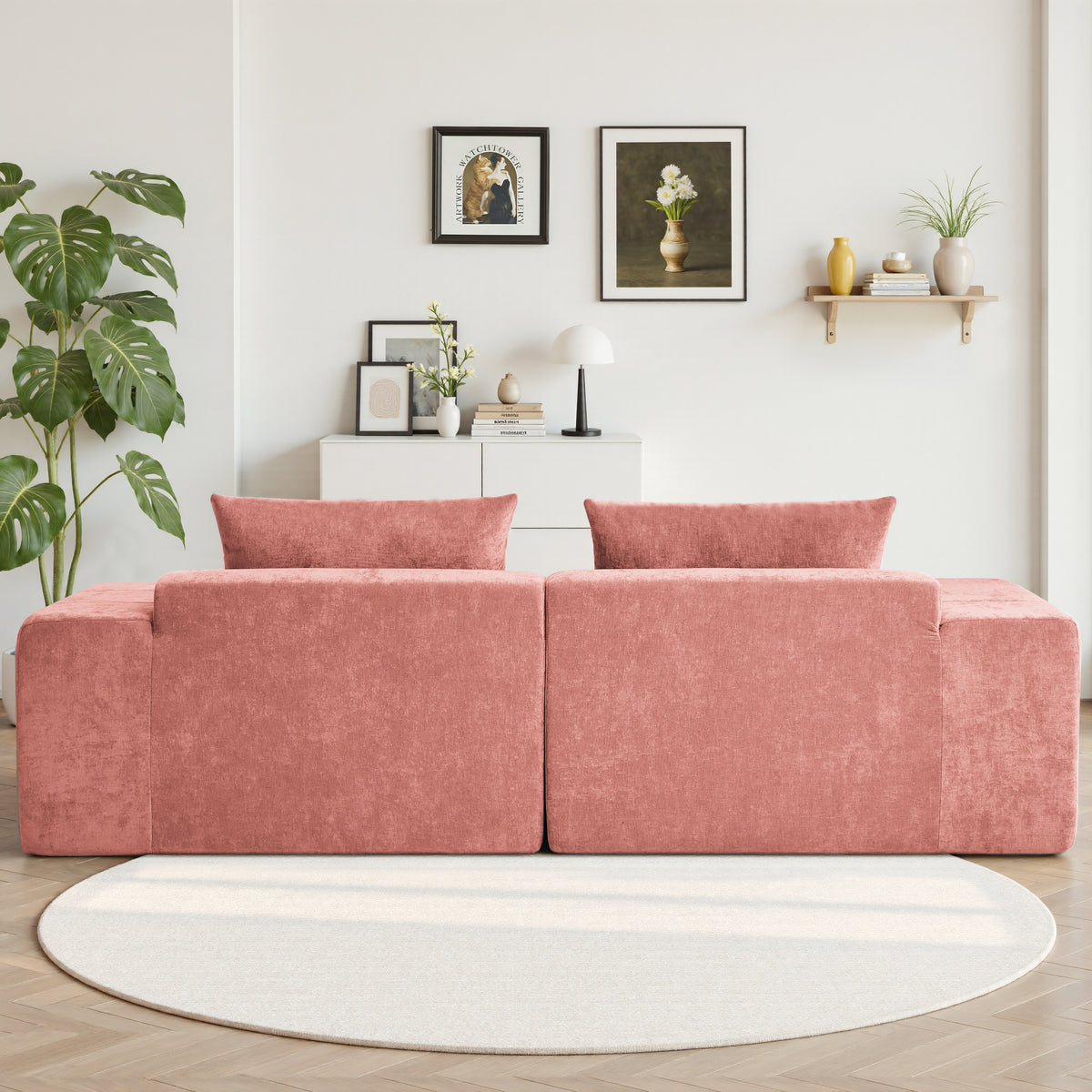 89.39-in Chenille Square Armrest Couch Sofa