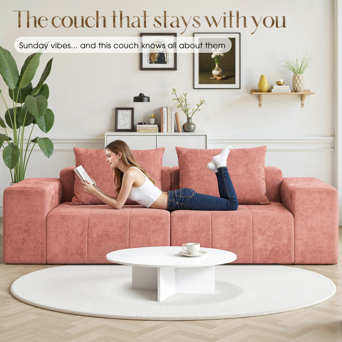 89.39-in Chenille Square Armrest Couch Sofa
