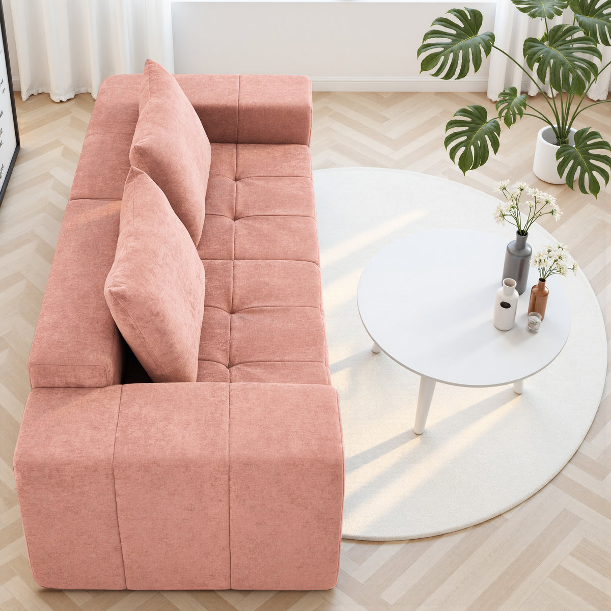 89.39-in Chenille Square Armrest Couch Sofa
