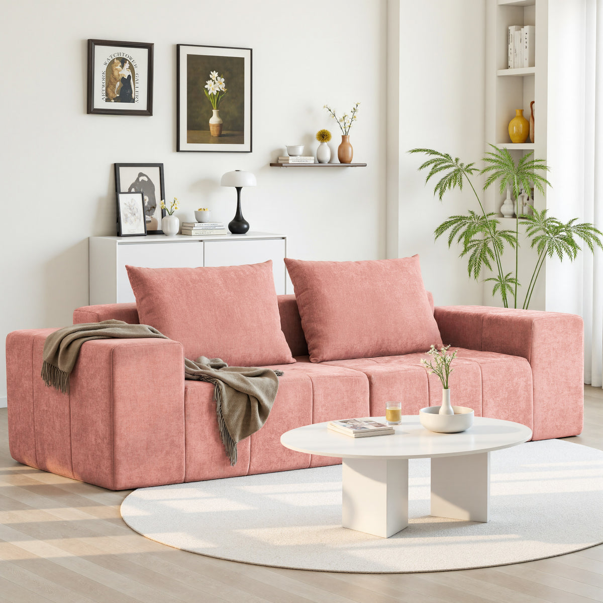 89.39-in Chenille Square Armrest Couch Sofa