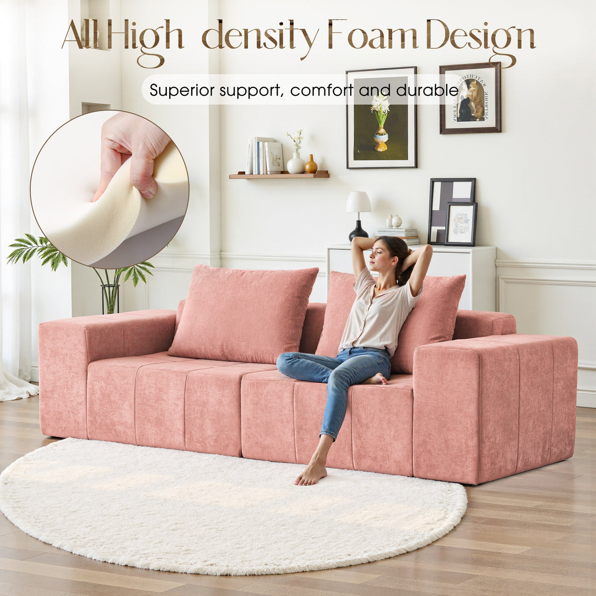89.39-in Chenille Square Armrest Couch Sofa