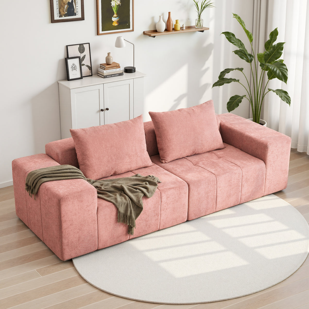 89.39-in Chenille Square Armrest Couch Sofa