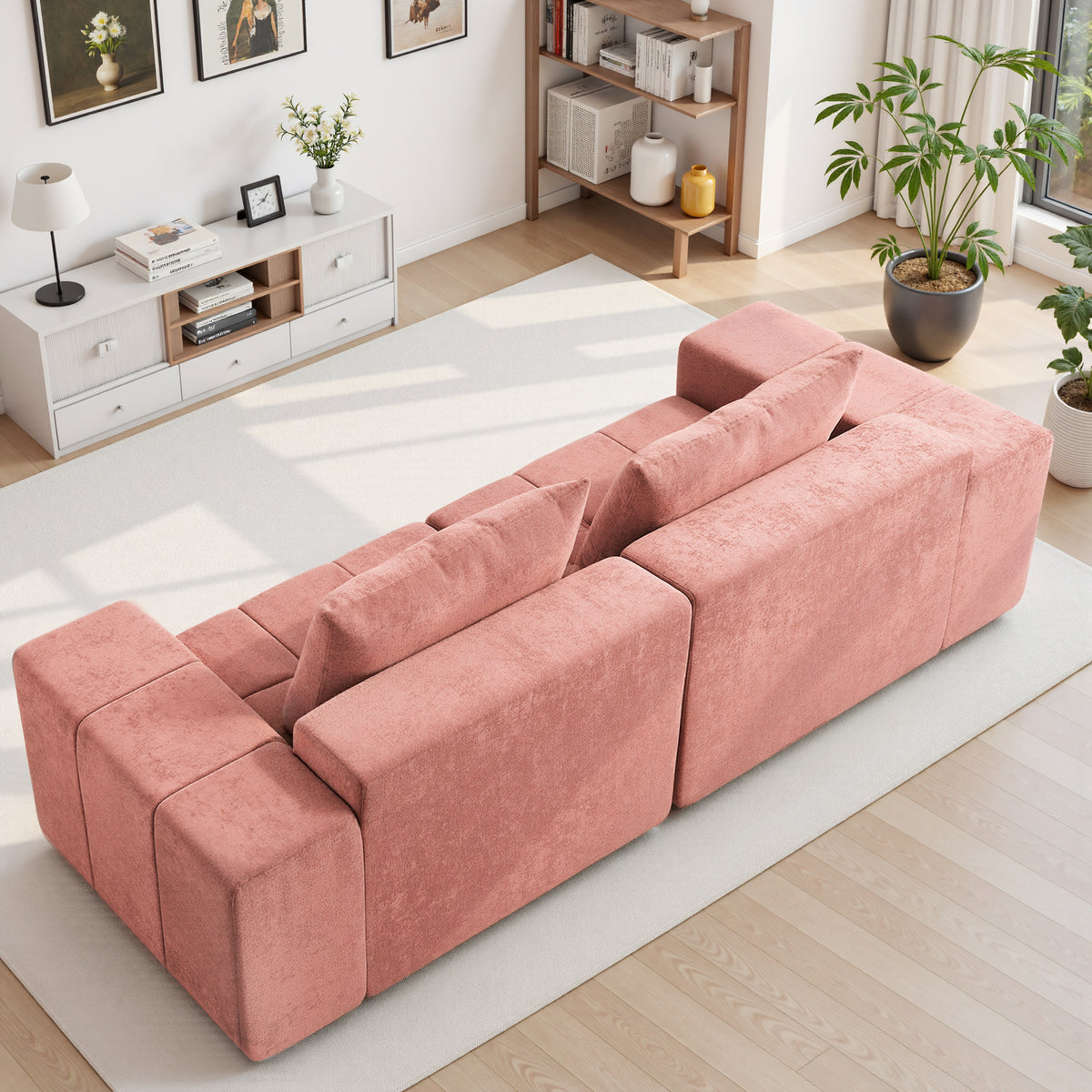 89.39-in Chenille Square Armrest Couch Sofa