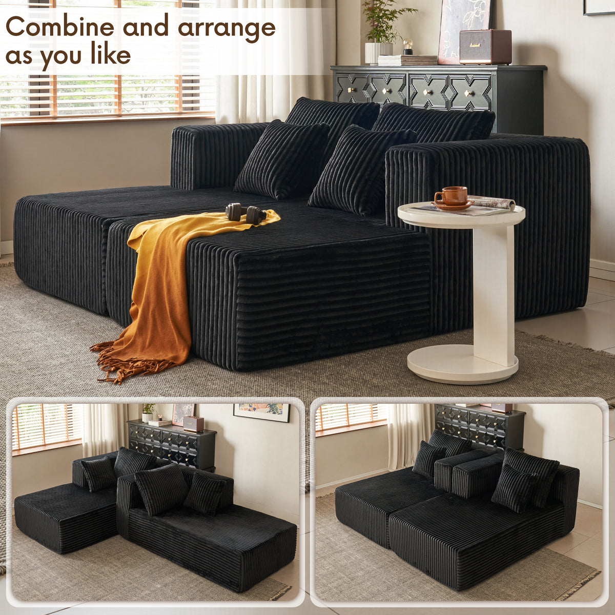 89.39-in Chenille Square Armrest Couch Sofa