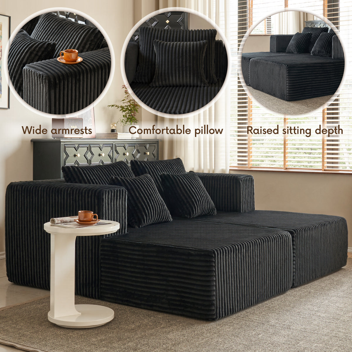 89.39-in Chenille Square Armrest Couch Sofa