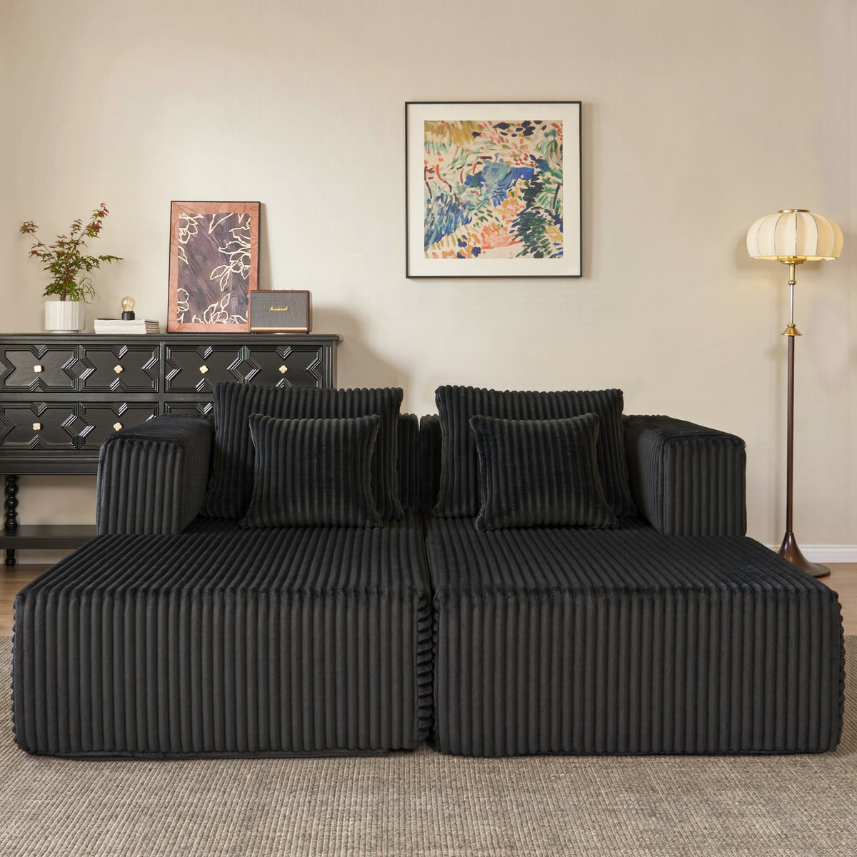 89.39-in Chenille Square Armrest Couch Sofa