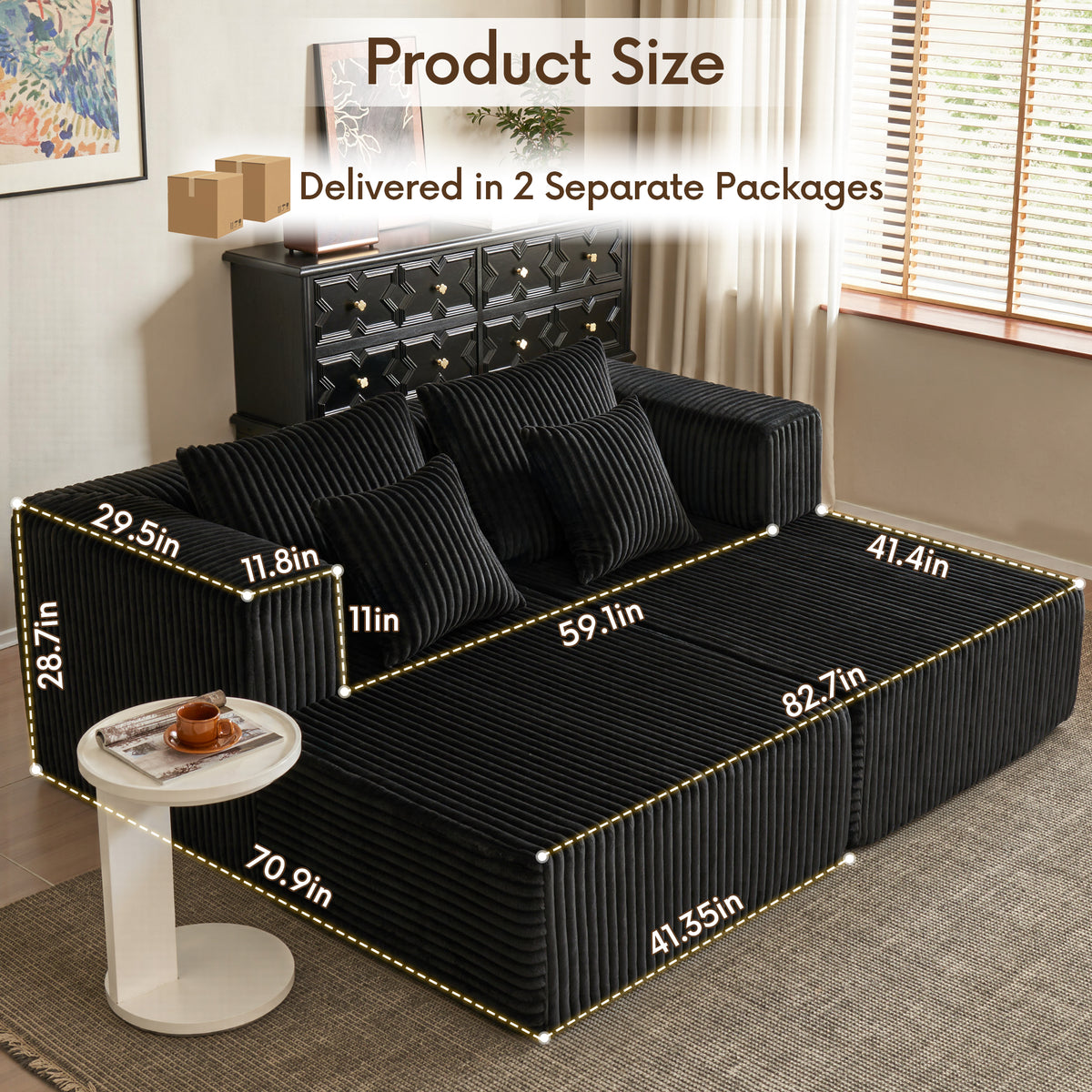 89.39-in Chenille Square Armrest Couch Sofa