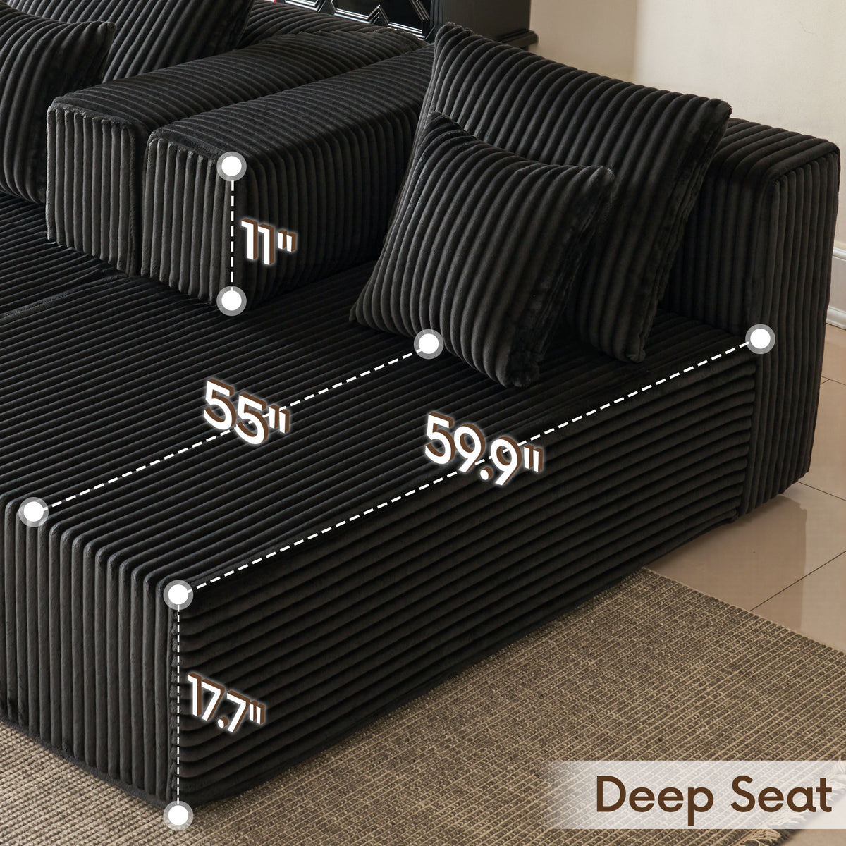 89.39-in Chenille Square Armrest Couch Sofa