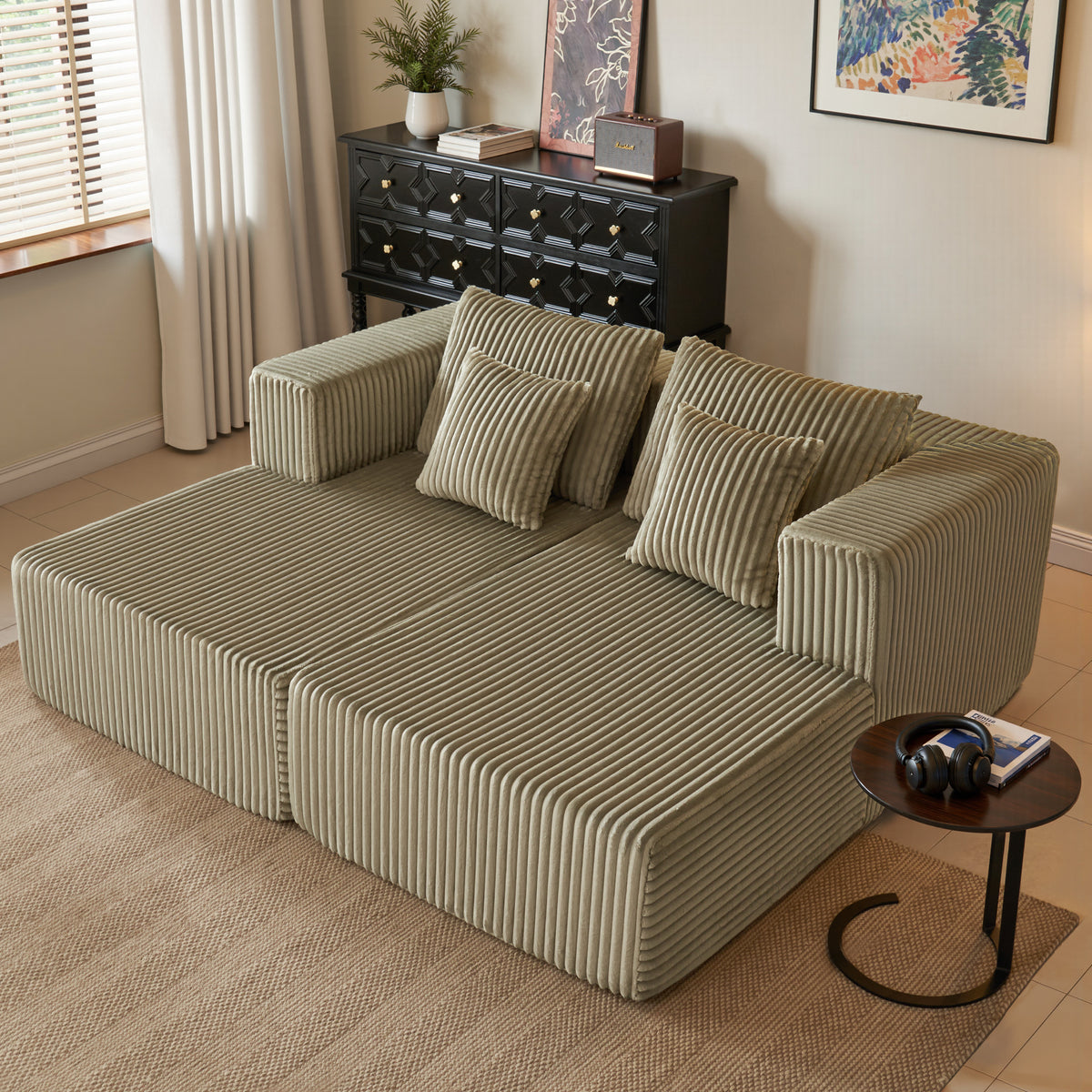 89.39-in Chenille Square Armrest Couch Sofa