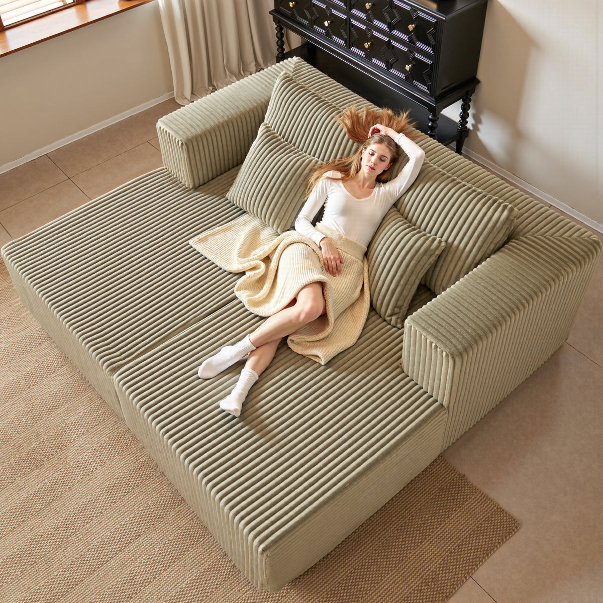 89.39-in Chenille Square Armrest Couch Sofa