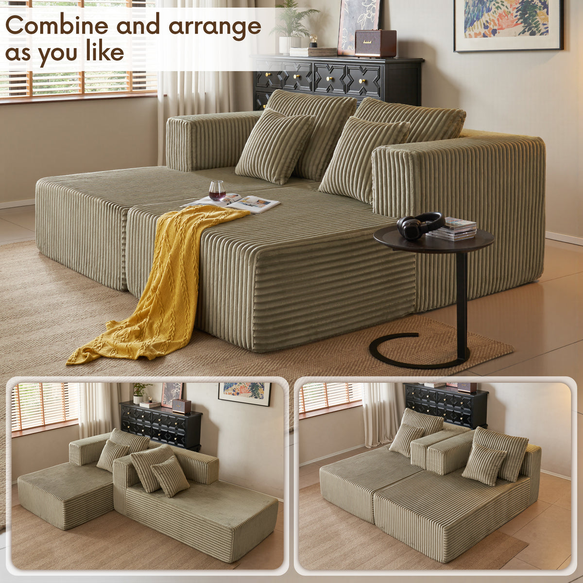 89.39-in Chenille Square Armrest Couch Sofa