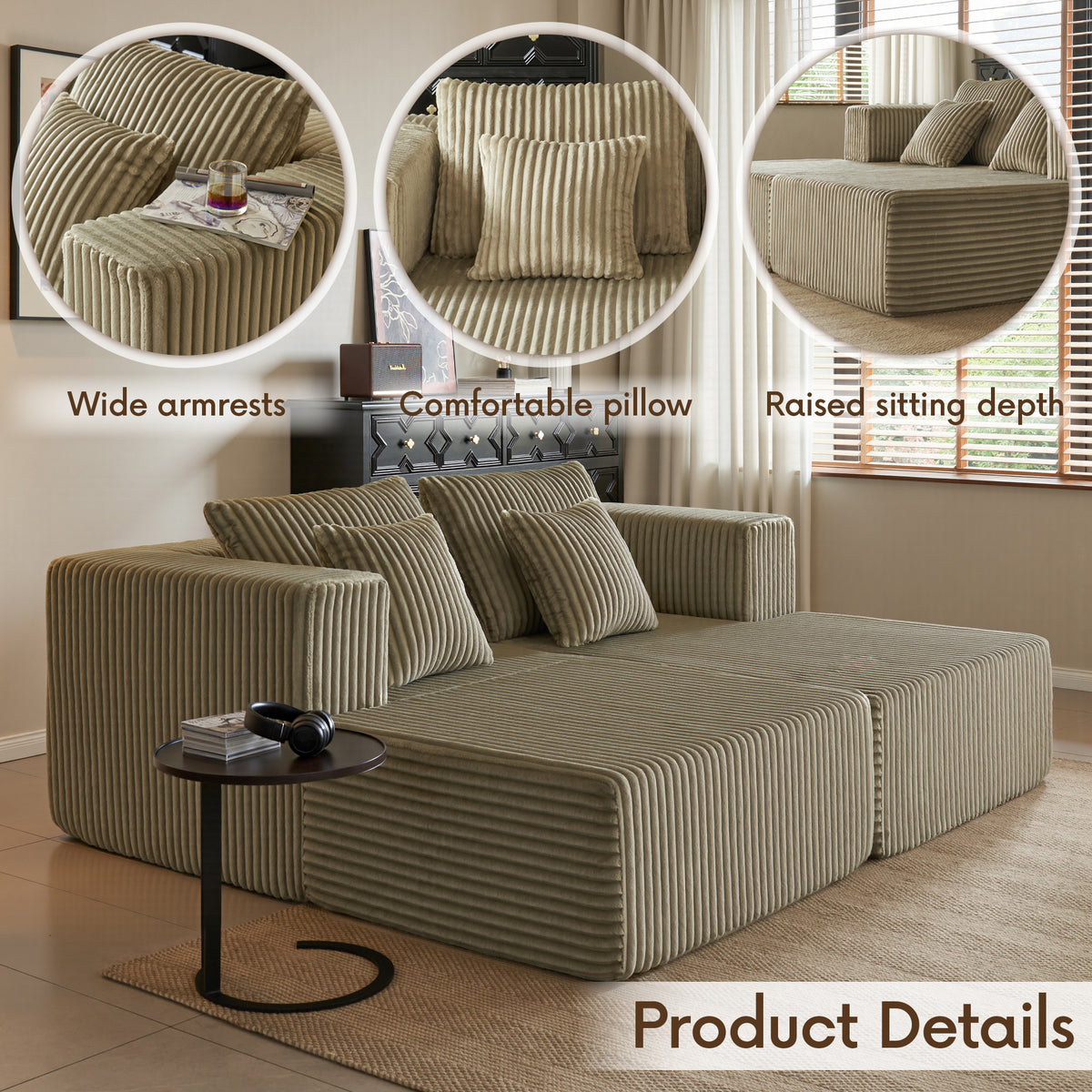 89.39-in Chenille Square Armrest Couch Sofa