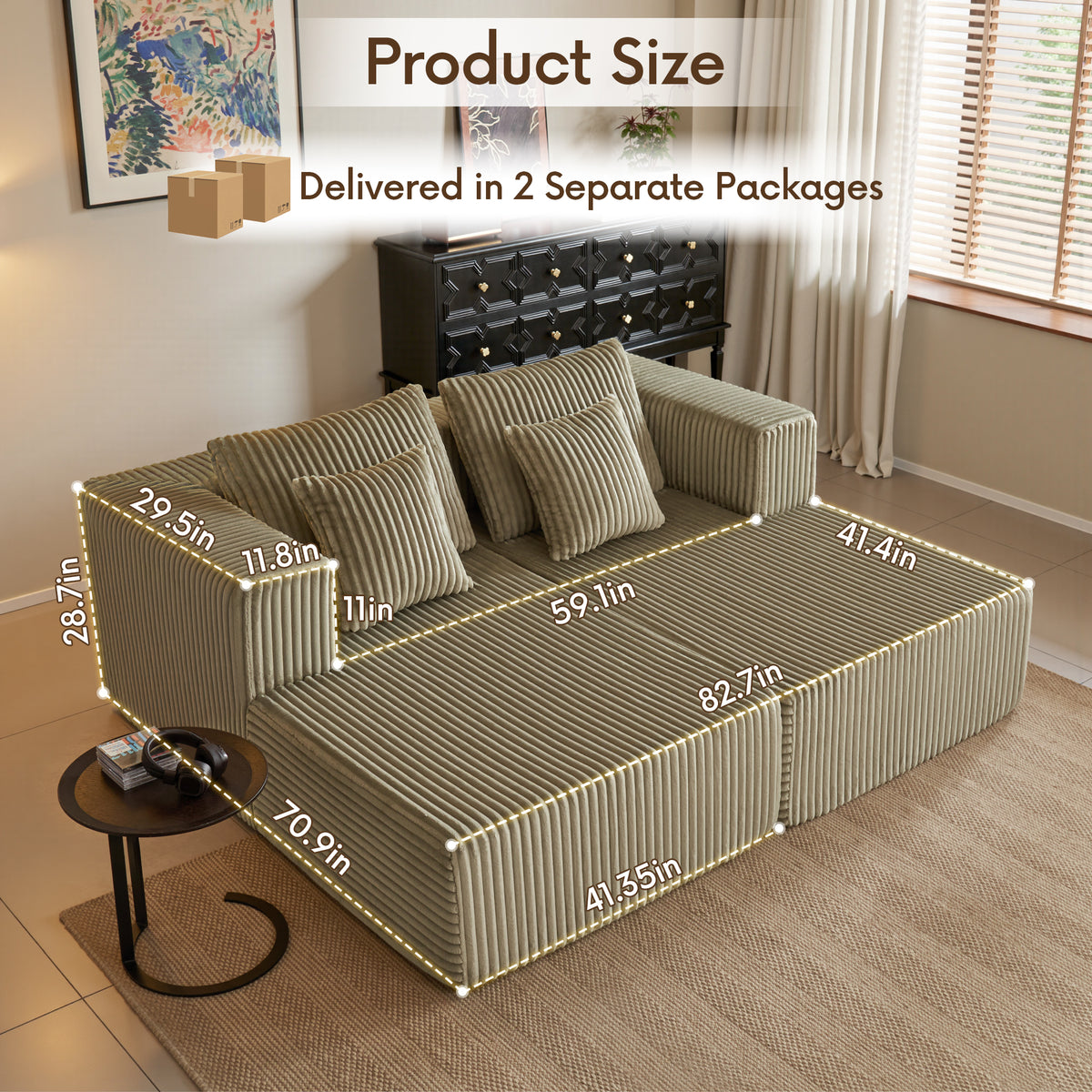 89.39-in Chenille Square Armrest Couch Sofa