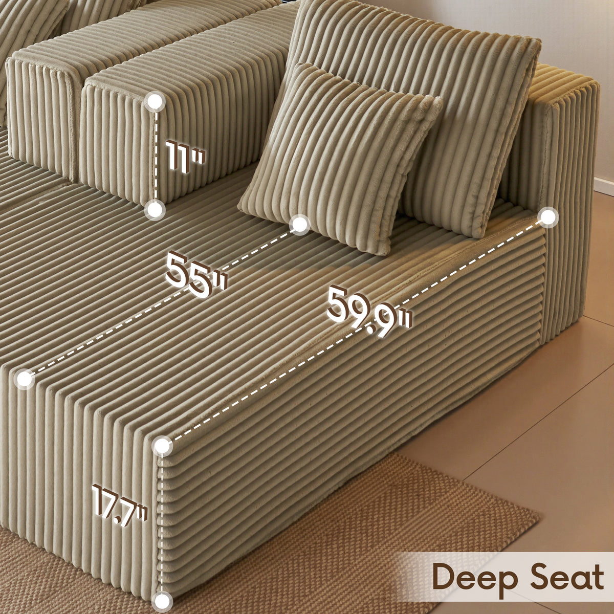 89.39-in Chenille Square Armrest Couch Sofa