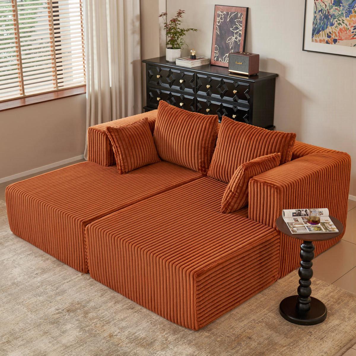 89.39-in Chenille Square Armrest Couch Sofa