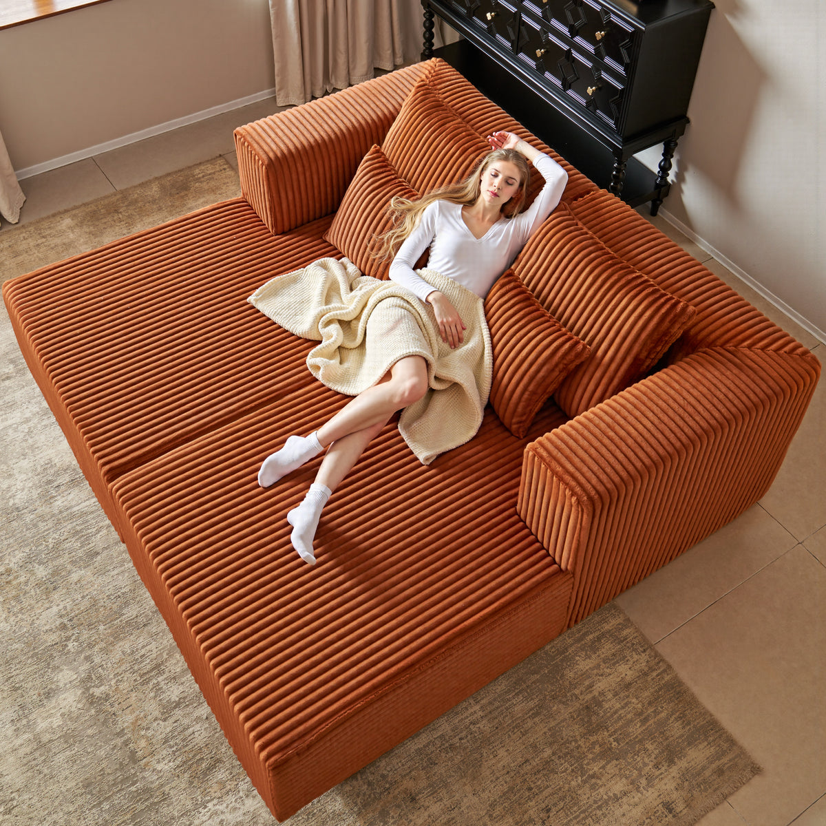 89.39-in Chenille Square Armrest Couch Sofa