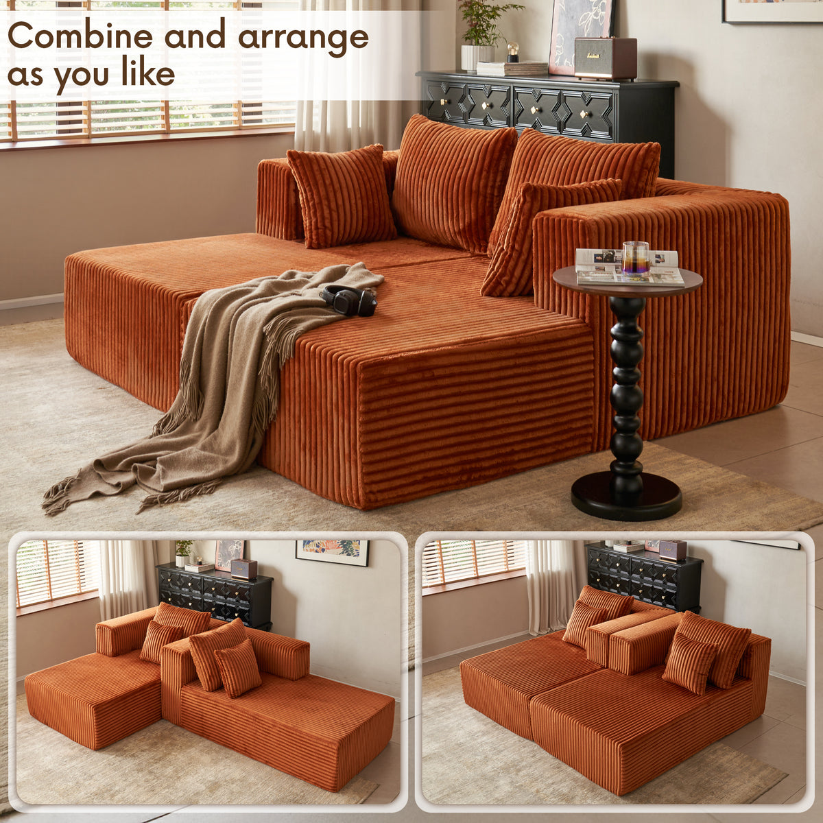 89.39-in Chenille Square Armrest Couch Sofa