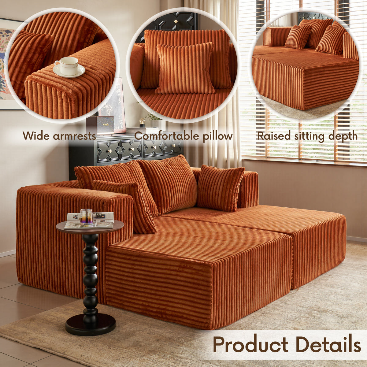 89.39-in Chenille Square Armrest Couch Sofa